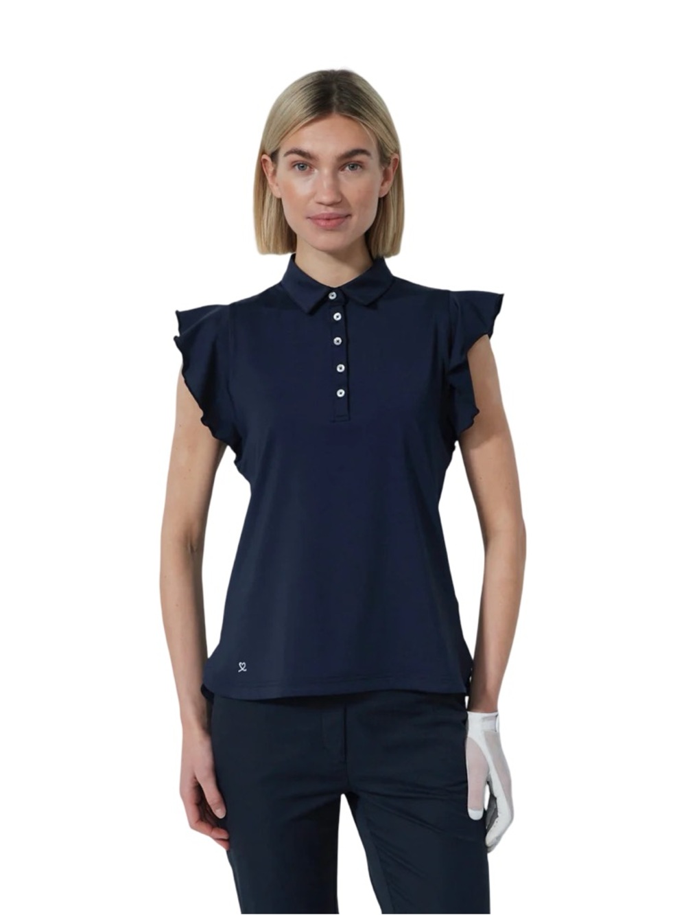 Daily Sports 🌸DS Luxe🌸 Dark Navy Frill Sleeveless Polo Shirt - LG